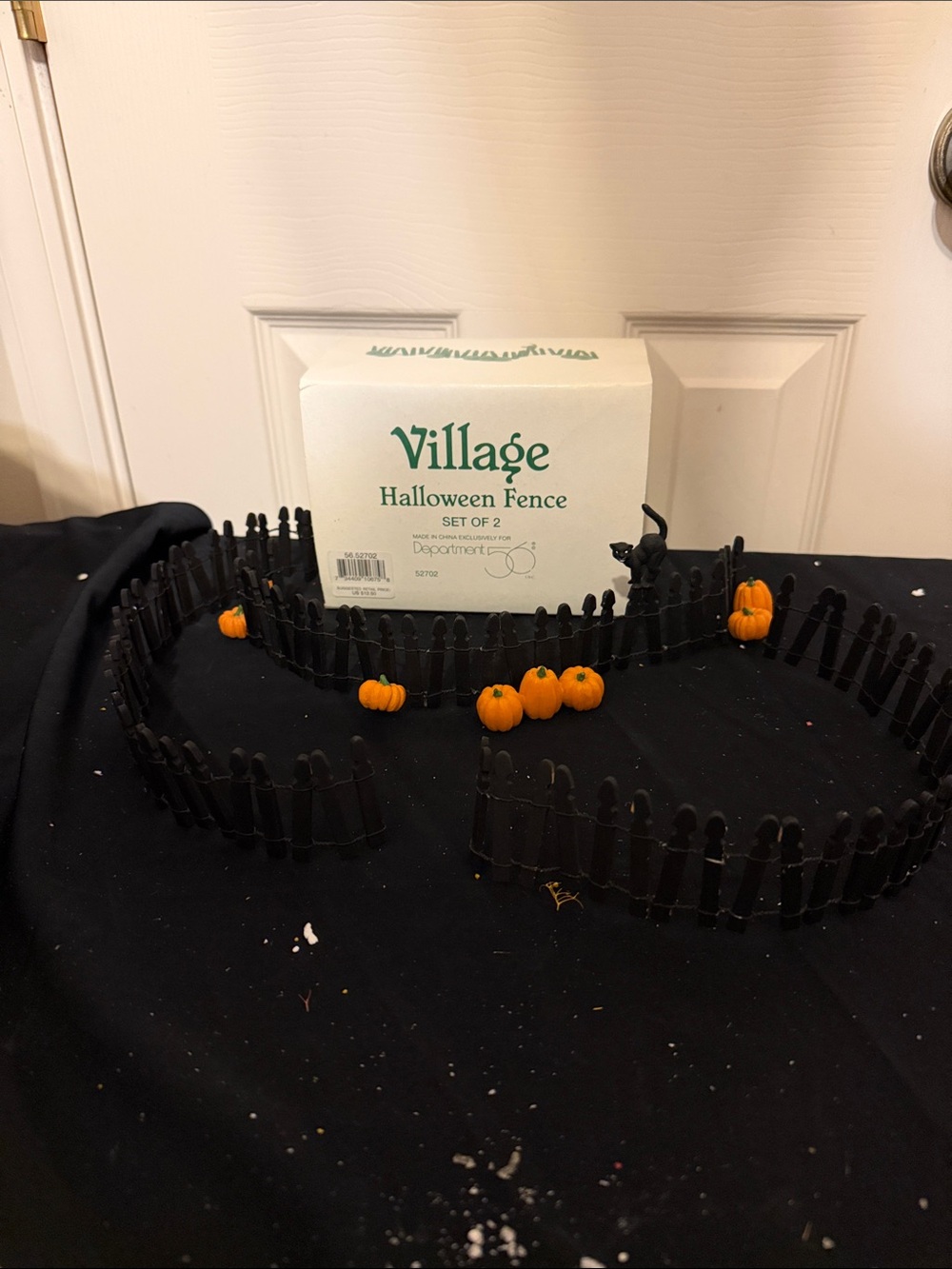villager Black Halloween Fence with Orange Pumpkins - Decorative Set of 2 (has 3